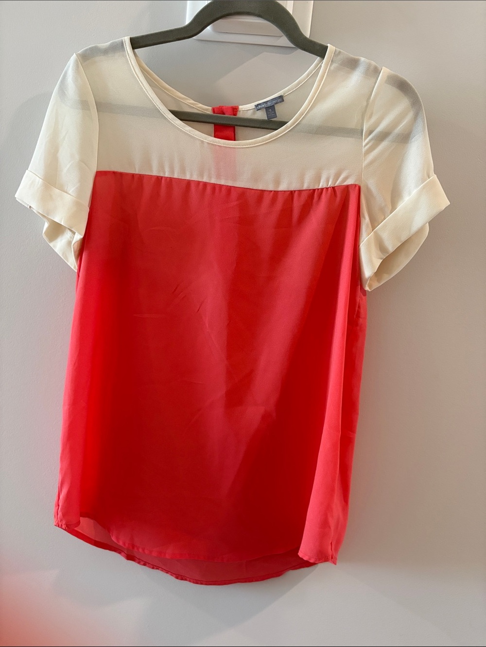 Charlotte Russe Cream and Coral Short Sleeve Colorblock Top